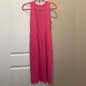 Pink sundress sleeveless medium cotton/polyester/spandex side slit pockets